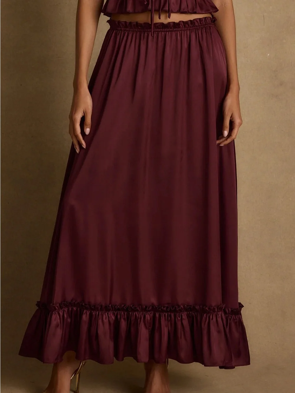 Dahlia Mulberry Satin Maxi Skirt and Top